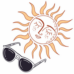 Summer sun face sunglasses retro illustration