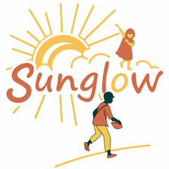 Sunglow children walking towards sunrise joyful