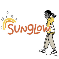 Girl walking sunglow brand logo illustration