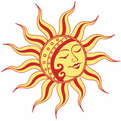 Sun and moon celestial design element, isolated cutout