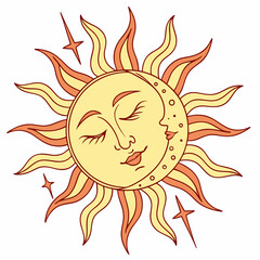 Sun and moon celestial design element, isolated cutout