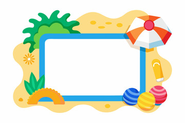 Vibrant Beach Themed Frame with Summer Elements for Creative Designs
