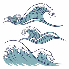Three stylized ocean waves design elements