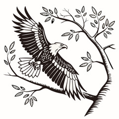 Majestic eagle in flight on branch, clean cutout