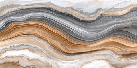 Abstract agate stone texture in white, gray, and gold hues background