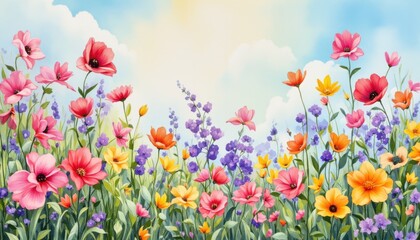 Vibrant floral blooming scene garden digital artwork bright day scenic view nature inspiration