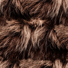 Seamless 4k photo texture of brown disheveled fur material.
