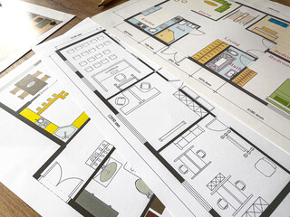 house project sketch plans blueprints with  pencil. Concept of building house industry
