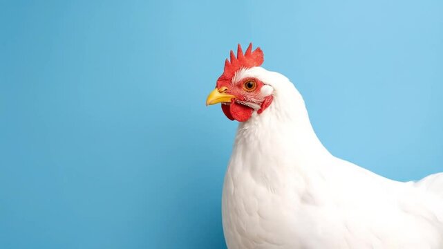 Broiler chicken video in studio with light blue background