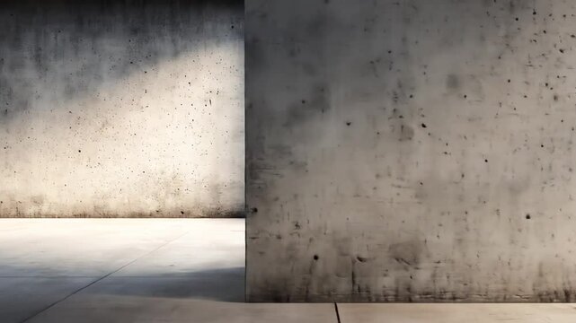 empty concrete room with natural sunlight casting shadows on walls.