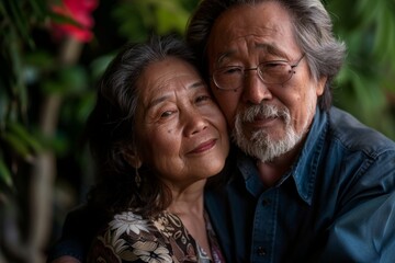 Obraz premium Portrait of a tender asian couple in their 60s planning a future together