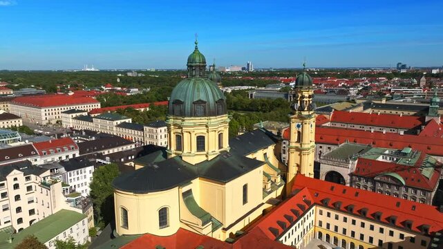 Aerial view of the Theatine Church (Theatinerkirche) in Munich, Germany.