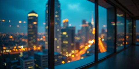 Obraz premium Blurred Corporate Skyline from Rooftop at Dusk