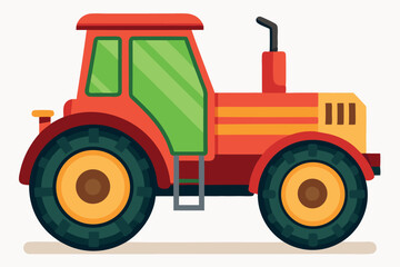 Obraz premium Bright red and green tractor parked on a farm during sunny weather