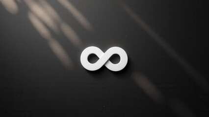 White Infinity Symbol on Dark Surface with Sunlight Creating Gentle Shadows