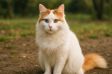Obraz premium Heterochromatic cat sitting outdoors.