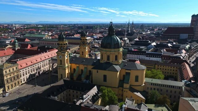 Aerial view of the Theatine Church (Theatinerkirche) in Munich, Germany.