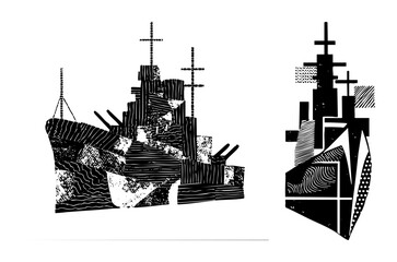 Fototapeta premium Vector Geometric ships with crosses showcases maritime and religious symbolism.