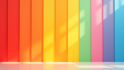 Vibrant Colored Wall Panels with Bright Shadows Casting on Floor in Modern Interior Design Space