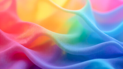 Colorful Flowing Fabric with Soft Waves and Vibrant Rainbow Hues in Smooth Texture