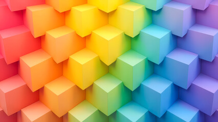 Colorful 3D Cubes Background with Vibrant Gradient in Rainbow Pattern for Creative Projects