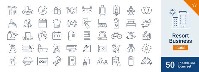 Resort icons Pixel perfect. Premium, sun, food, ...	
