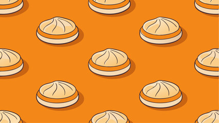Seamless Pattern Featuring Delicious Hand-Drawn Dumplings on Orange Backdrop