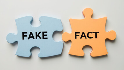 Puzzle Pieces Representing Concepts of Fake and Fact in a Modern Design Aesthetic
