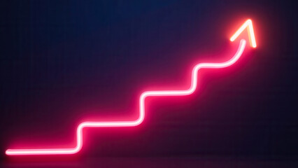 Neon Light Arrow Representing Growth and Progress in a Dark Background