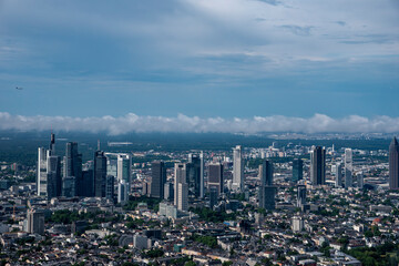 Frankfurt-Main skyline from a birds-eye view after thunderstorm in the morning