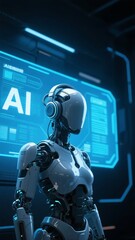Advanced AI Robot in a Futuristic Interface Environment