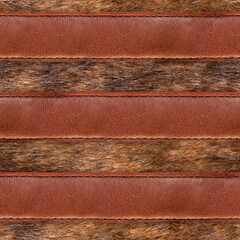 Seamless 4k photo material texture of brown fur with leather straps.