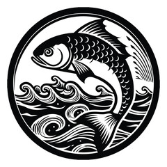 Black and white large mouth bass fish silheoute vector design