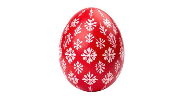 Red egg decorated with white snowflake pattern
