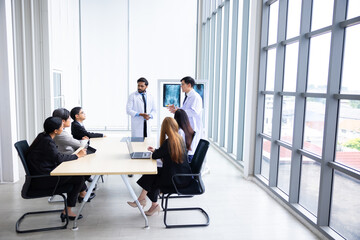 Hospital Medical Research : Group of Doctor, nurse and healthcare professional team meeting sitting in the boardroom,  Planning and brainstorming health