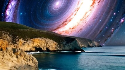 Galaxy over coastal landscape - Powered by Adobe