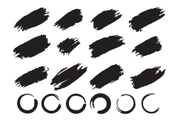 Set of black brush strokes.Ink circle icon. Black simple round frame. Freehand picture. Abstract texture. Vector illustration EPS 10 