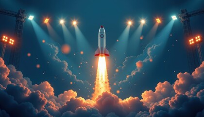 Rocket Launch Event Space Station Digital Art Cloudy Environment Dramatic Viewpoint Futuristic Concept