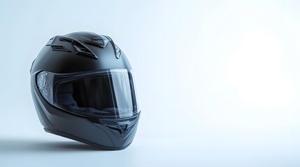 Fototapeta premium Stylish black motorcycle helmet on a white gradient background