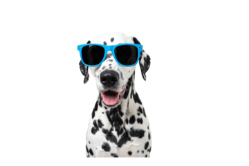 Funny Dalmatian Dog Wearing Sunglasses. Transparent Background. PNG.