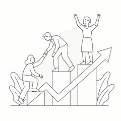 vector illustration of a group of people helping each other to achieve success