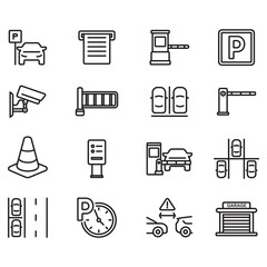 Car Parking related icons collection. Thin line vectors. Contains icons such as parking signs, CCTV, parking payment and many more.