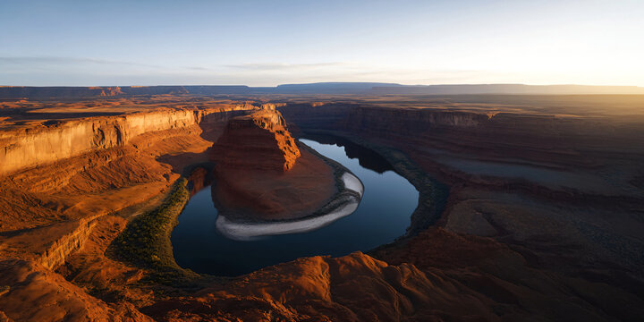 Ultra-HD Panoramic Canyon Vista with Quartz Riverbed and Golden Sandstone Cliffs