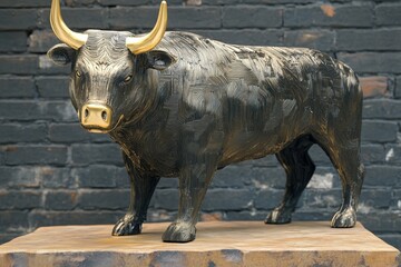 The concept of the financial market for Bitcoin or cryptocurrency, depicted in gold and black, with a copyspace.