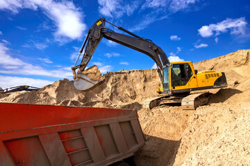 Excavator Loading Dumper Truck extreme wide-angle