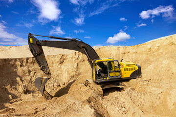 Yellow Excavator at Construction Site