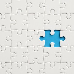 Fototapeta premium Empty Puzzle Piece on White Background with One Missing Section