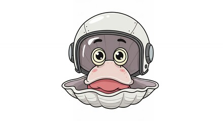Cartoon animal head in space helmet with seashell