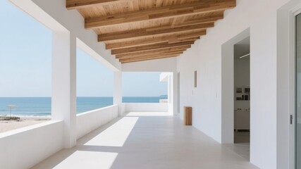 Modern Coastal Veranda with Wooden Ceiling and Sea View