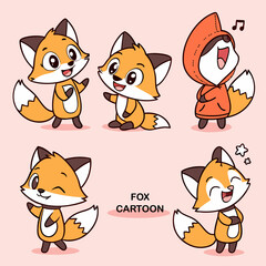 Adorable Fox Cartoon Character Set in Various Poses and Expressions